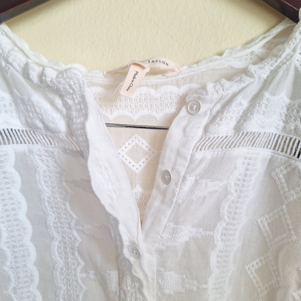 Rebecca Taylor Elegant White Lace Blouse - Picture 5 of 8
